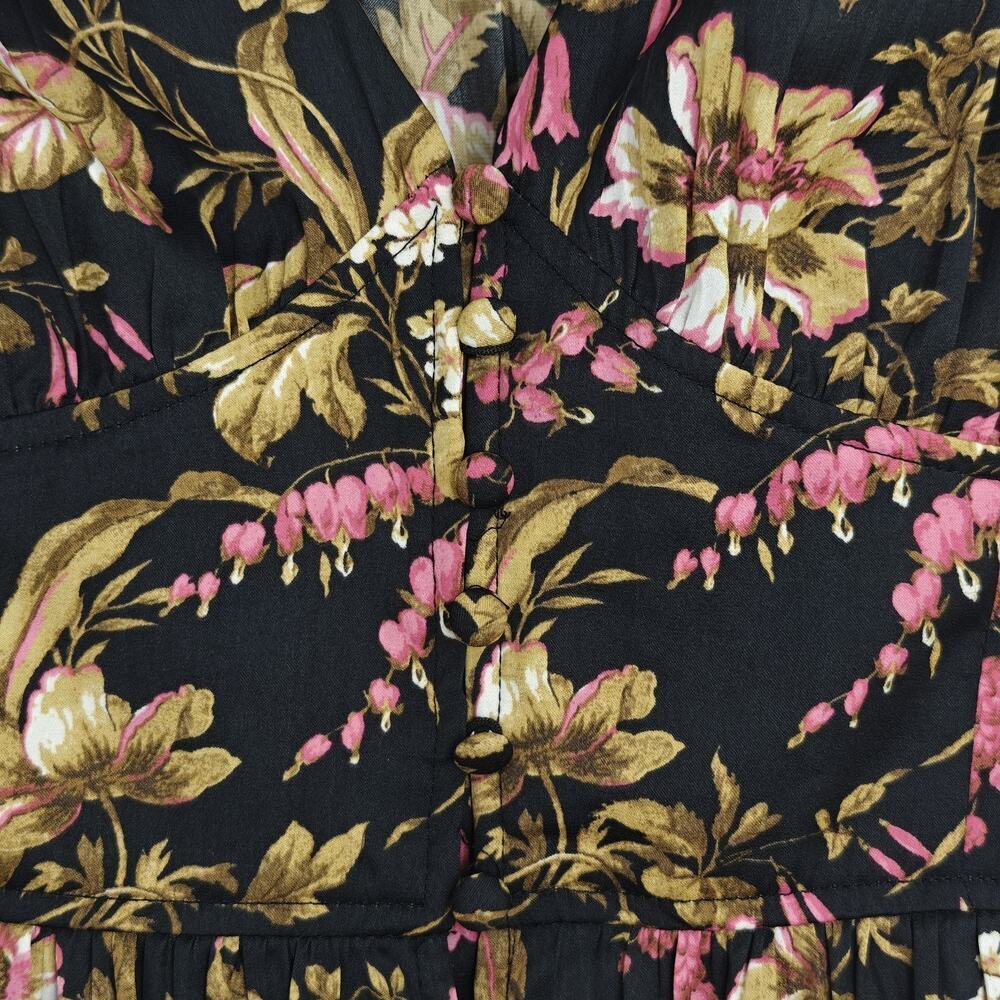 Anthropologie Deep V Floral Tunic Blouse Top Size Small Long Sleeves Romantic - Picture 4 of 14